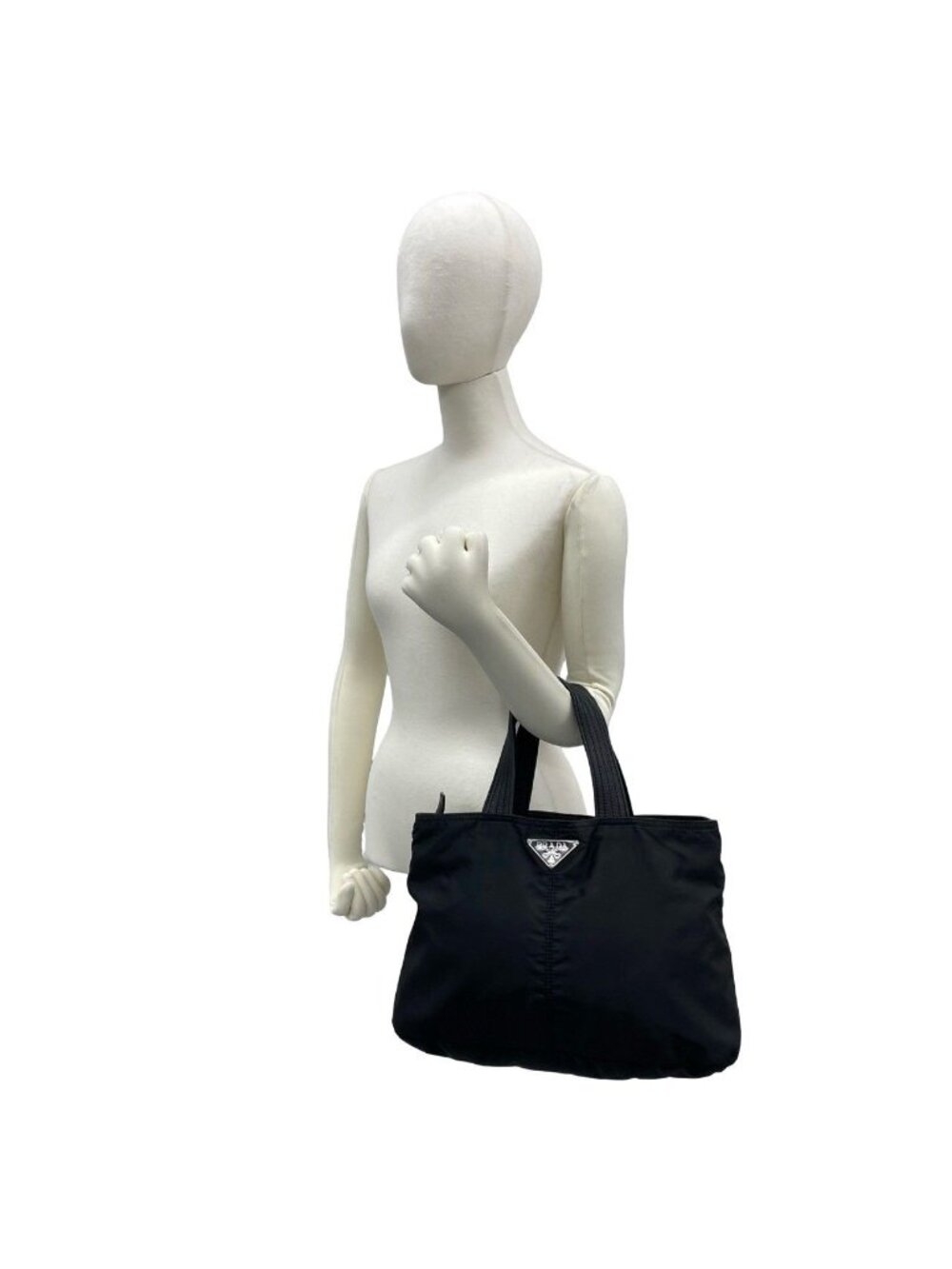 Prada Triangle Logo Tessuto Nylon Leather Handbag Mini Tote Black with Card - Picture 2 of 10